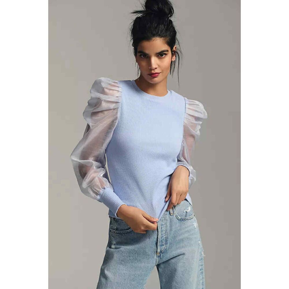 Dolan Anthropologie Light Blue Left Coast Puff-Sleeve Blouse, size S